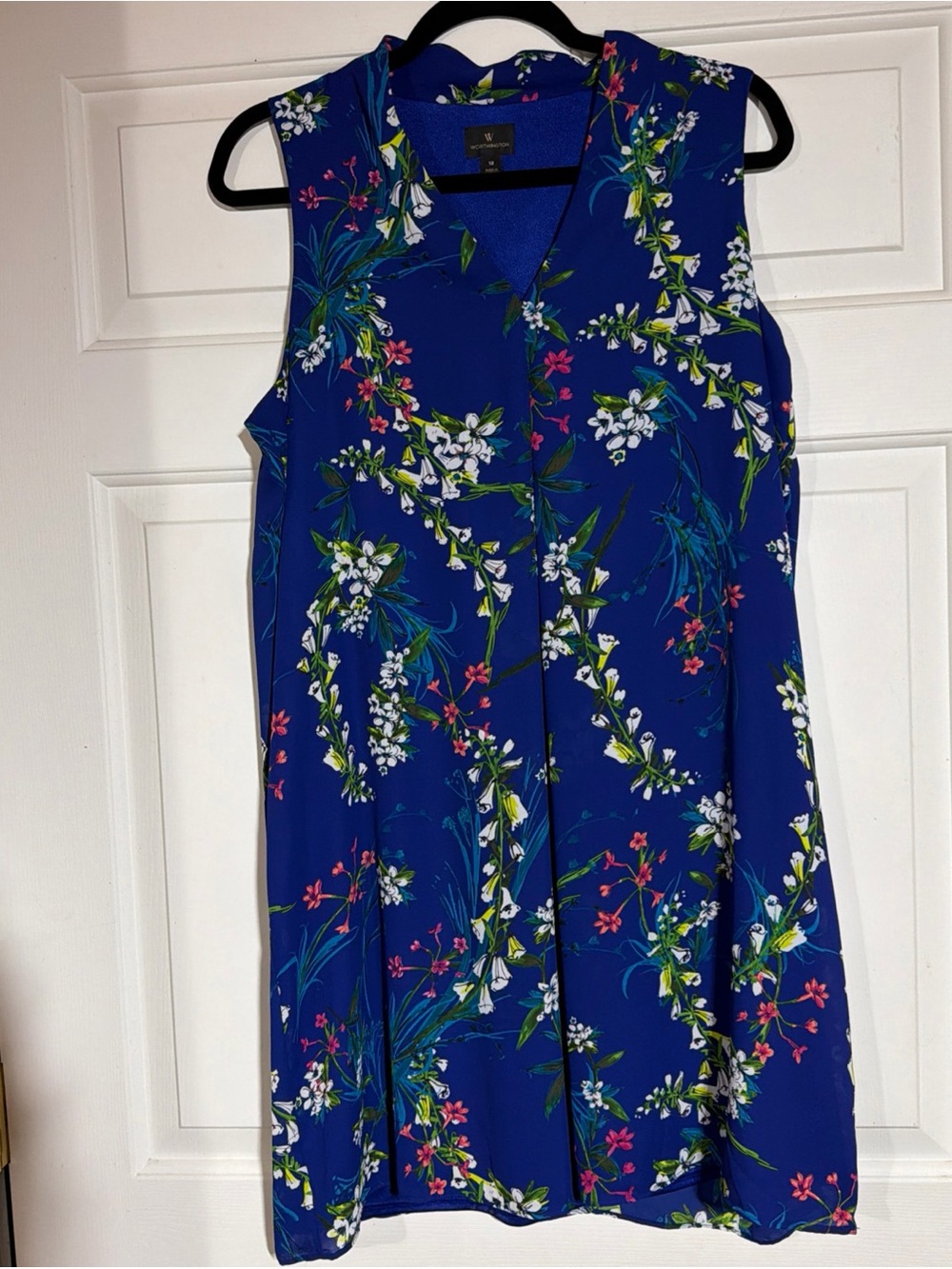 Worthington Size 12 Sleeveless Blue Floral A-Line Dress